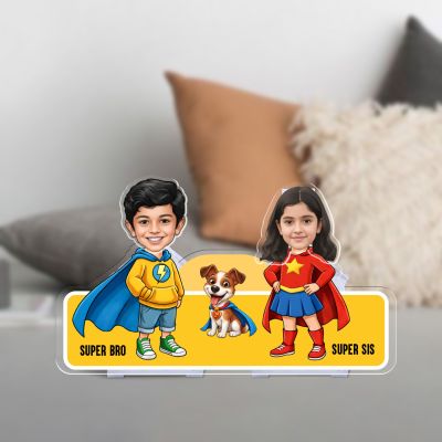 Personalized Superhero Theme Bobblehead Caricature Custom with Face Cutout Birthday Return Gift for Brother Sister & Sibling Battery Powered Moving Head Feature